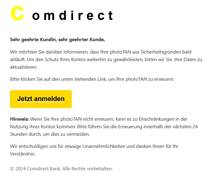 Comdirect PhotoTan innerhalb 24 Stunden erneuern
