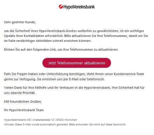 Hypovereinsbank Telefonnummer aktualisieren