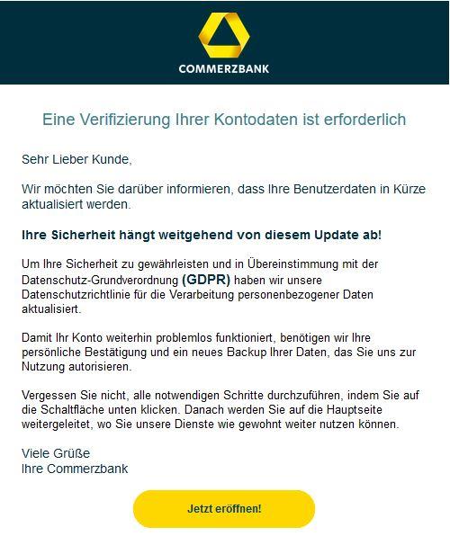 Commerzbank Update GDPR Daten Backup