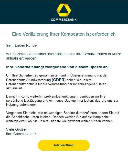 Commerzbank Update GDPR Daten Backup
