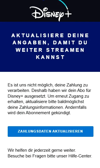 Disney Plus Zahlungsdaten aktualisieren