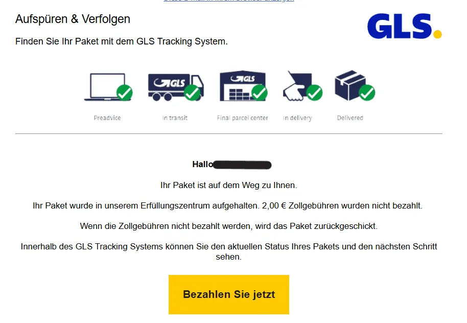 GLS Paket Zollgebühren bezahlen