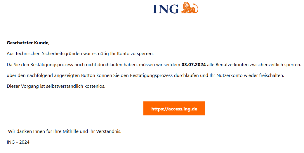 ING Sicherheitsgründe Konto gesperrt