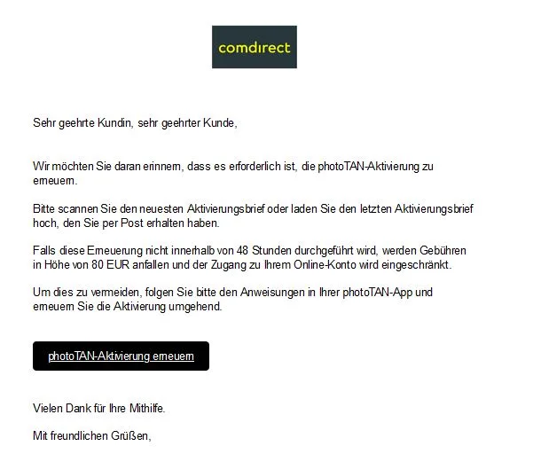 Comdirect Phototan Aktivierung erneuern