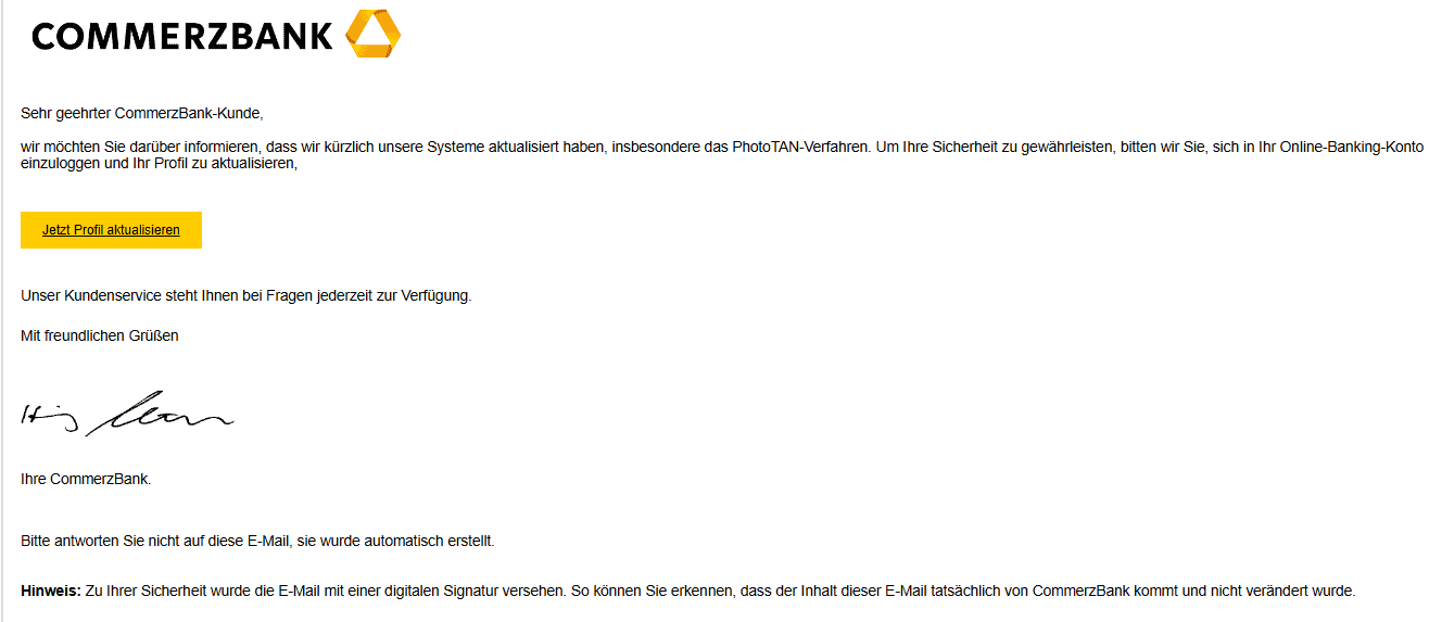 Commerzbank Online Banking Prodil aktualisieren