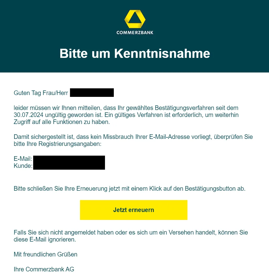 Commerzbank ungültiges Bestätigungsverfahren erneuern