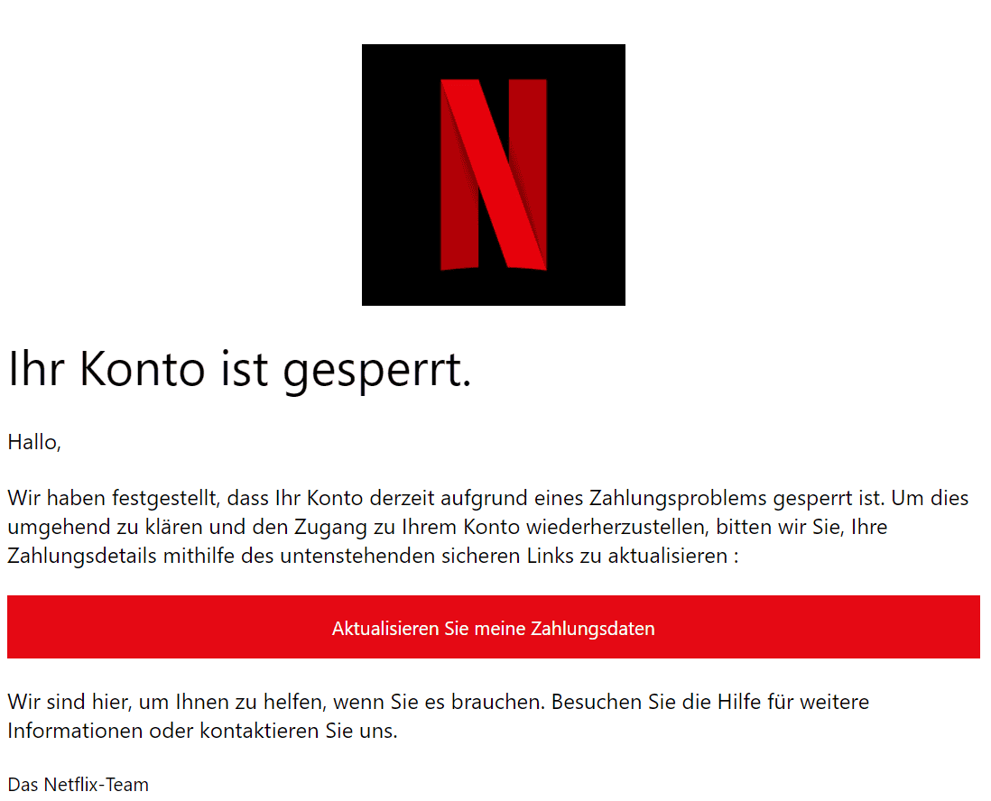 Netflix Konto gesperrt Zahlungsdaten aktualisieren