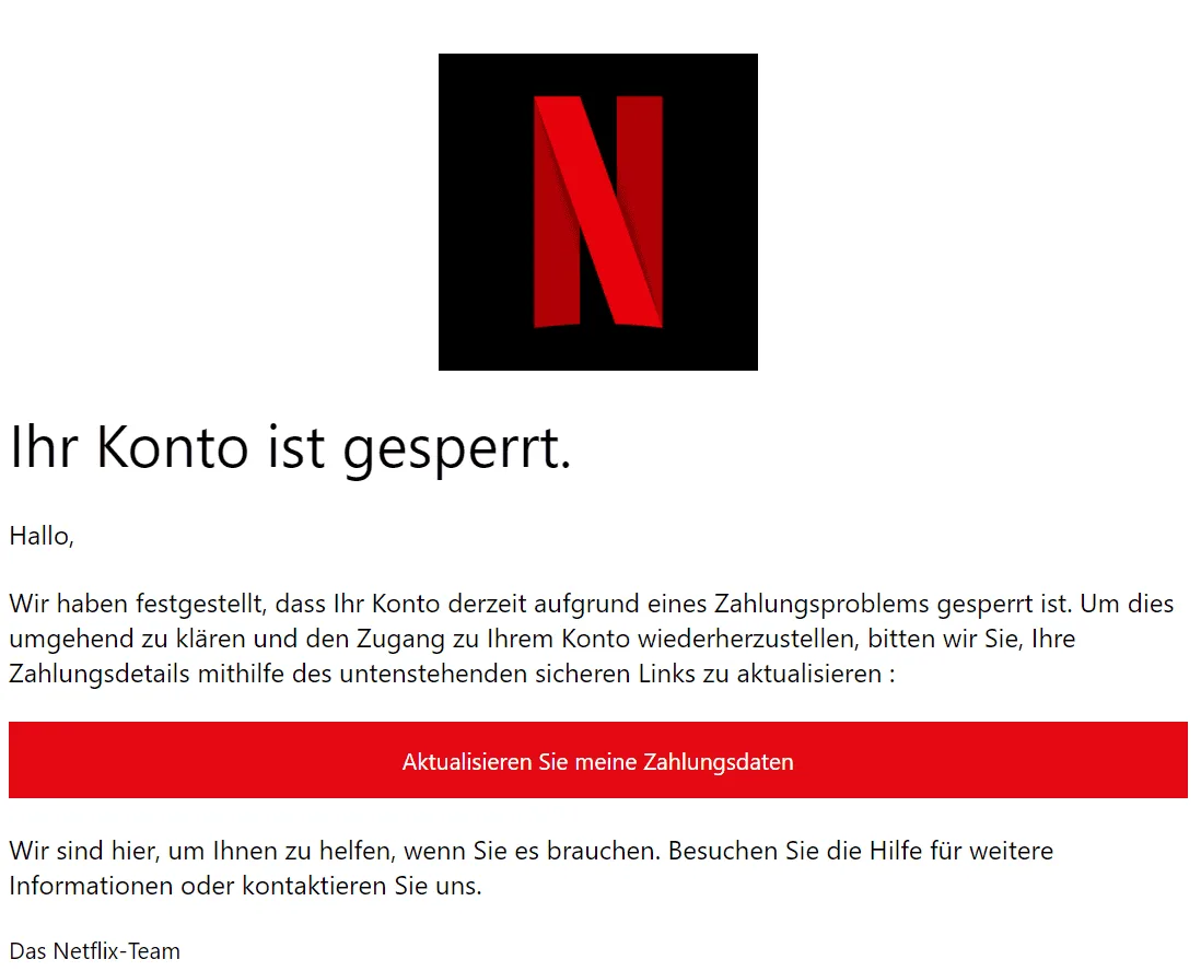 Netflix Konto gesperrt Zahlungsdaten aktualisieren