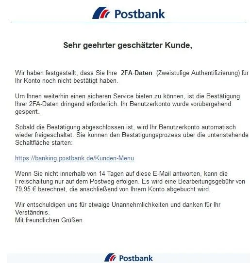 Postbank Online Banking 2FA Bestätigung