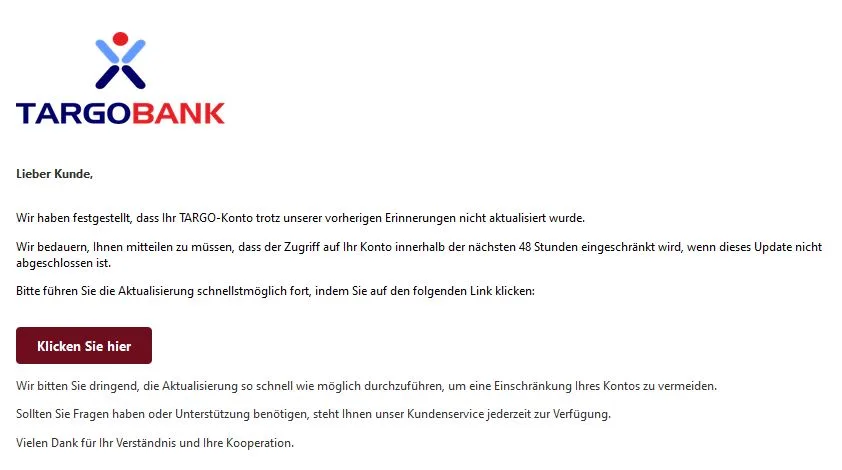 Targobank Erinnerung Zugriff Konto eingeschränkt