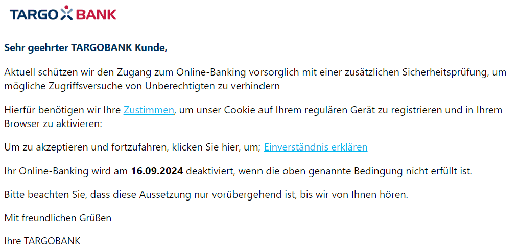 Targobank zusätzliche Sicherheitsprüfung Onlinebanking