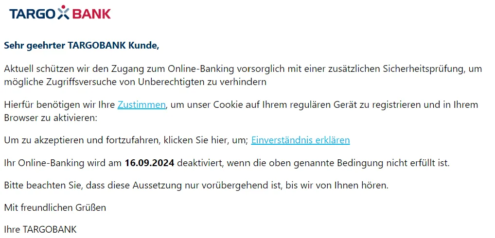 Targobank zusätzliche Sicherheitsprüfung Onlinebanking