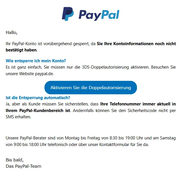 PayPal Vermeintliche Kontosperrung