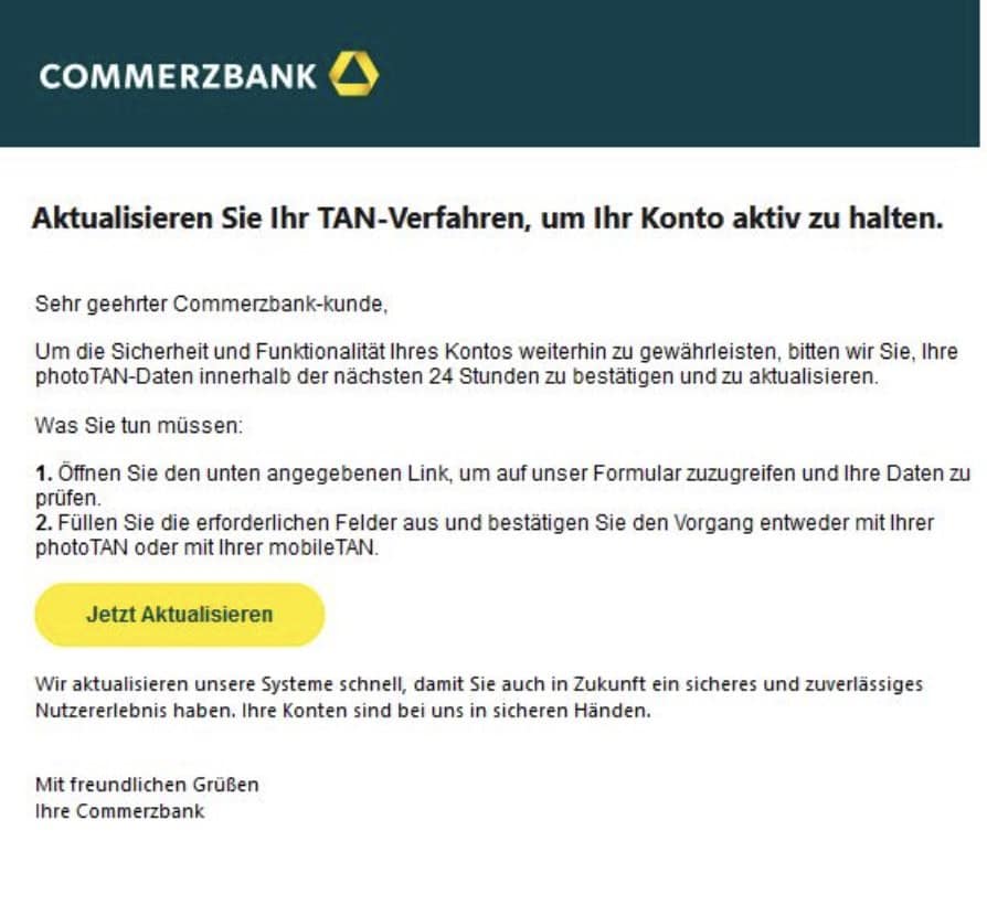Commerzbank Phishing E-Mail/SMS