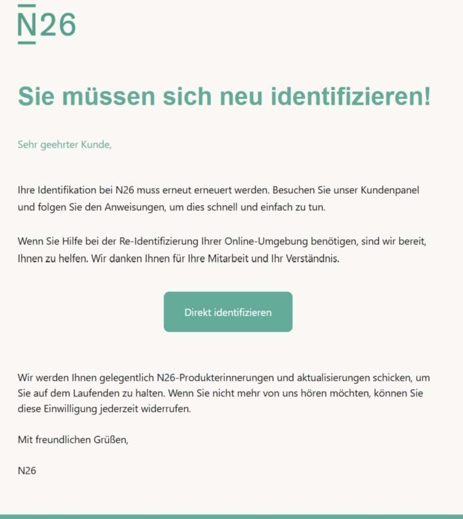N26 Phishing E-Mail/SMS