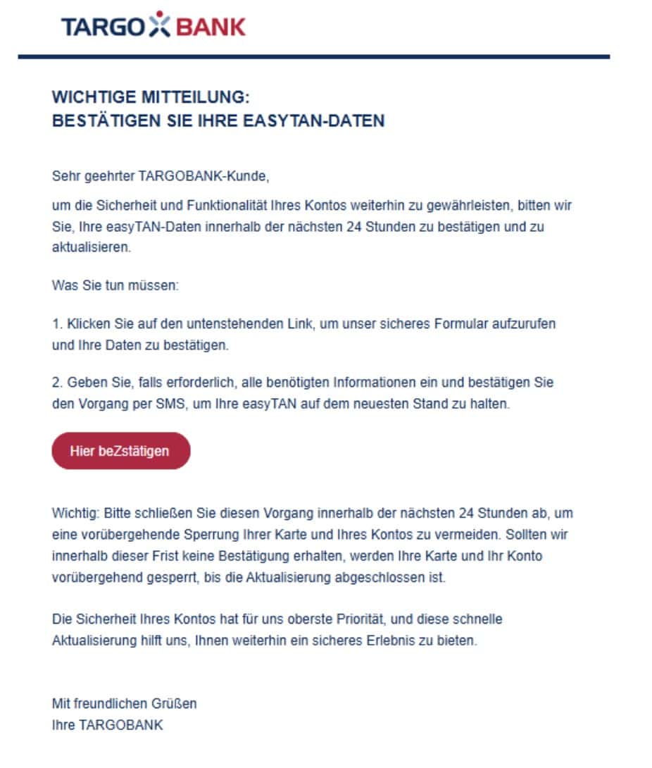 Targobank Phishing E-Mail/SMS