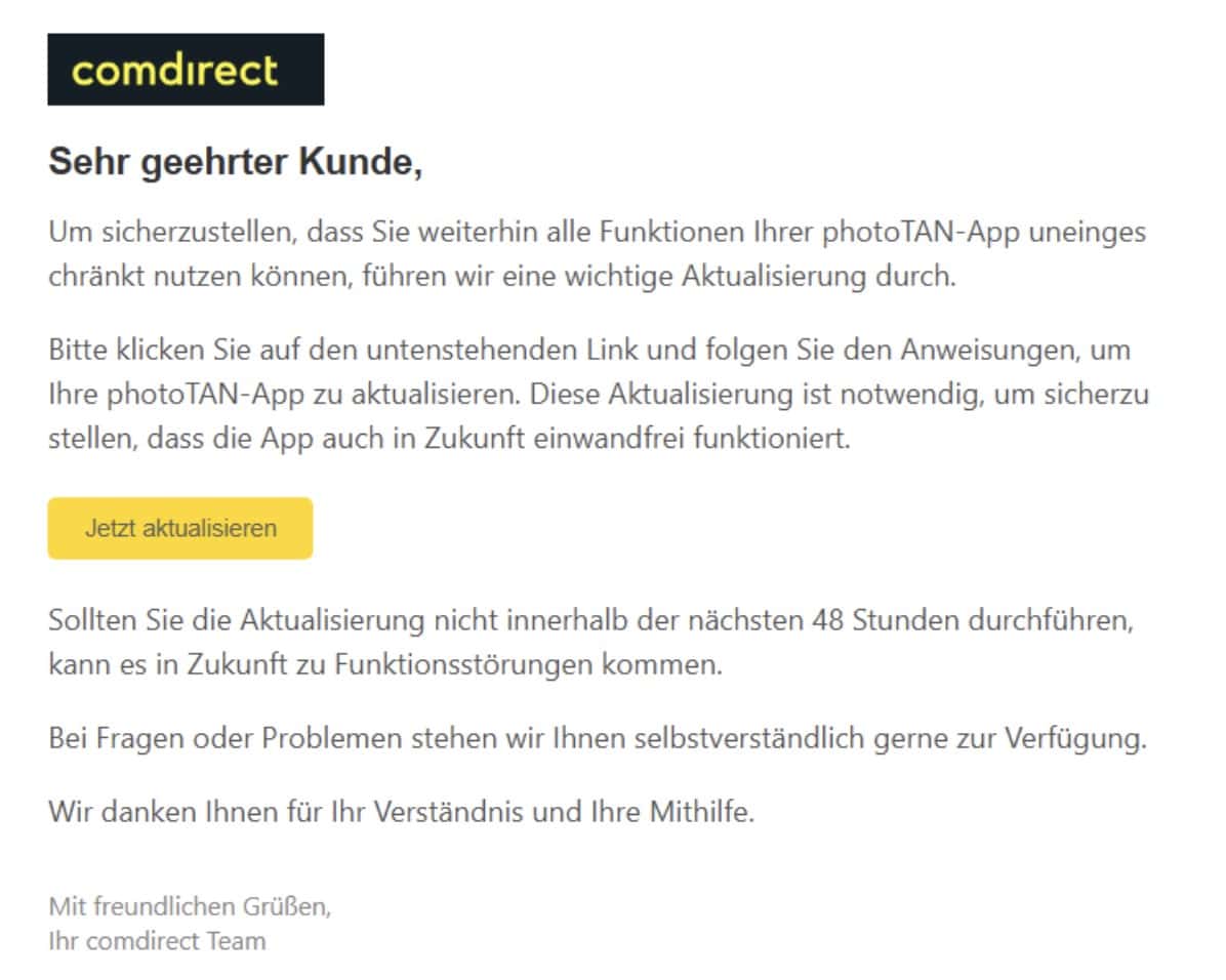 Comdirect Phishing Mail/SMS