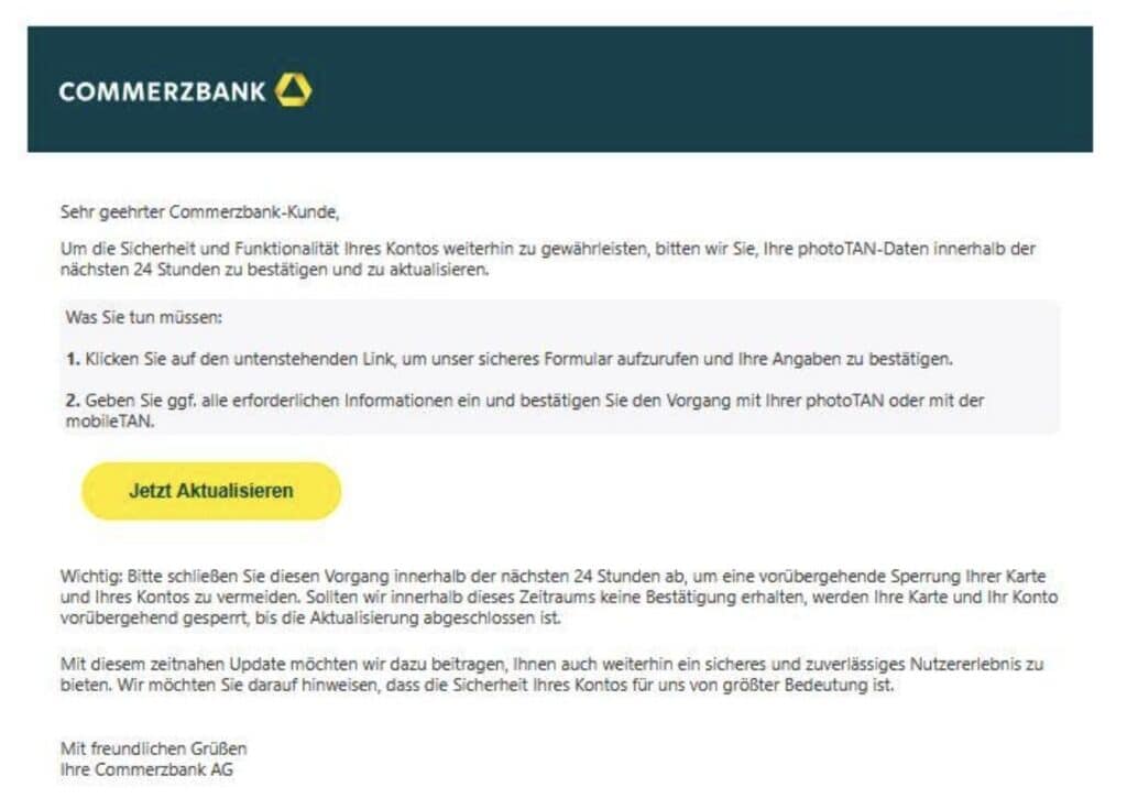 Commerzbank Phishing Mail/SMS