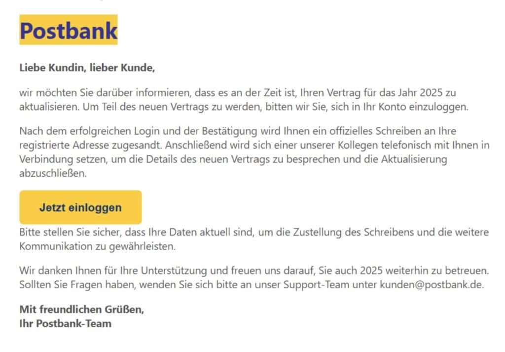 Postbank Phishing Mail/SMS