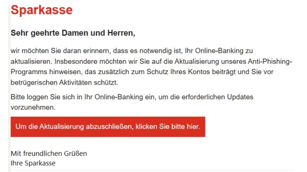 Sparkasse Phishing Mail/SMS
