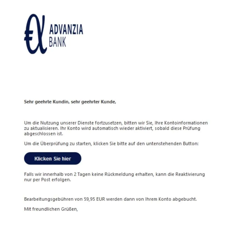 Advanzia Phishing Mail/SMS
