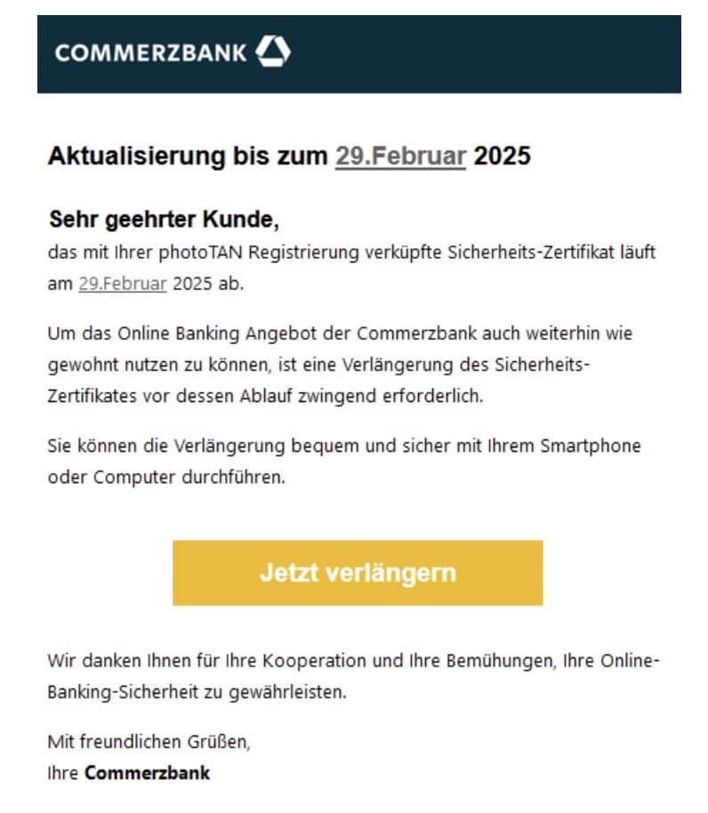 Commerzbank Phishing Mail/SMS