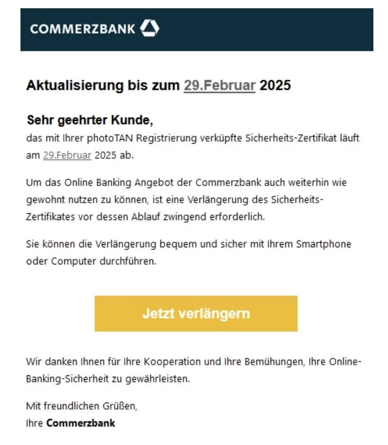 Commerzbank Phishing Mail/SMS