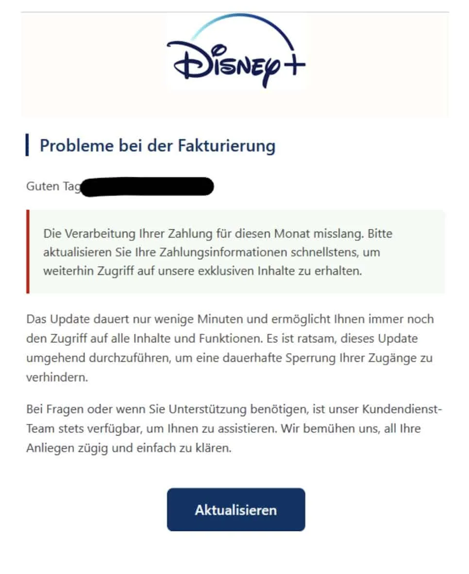 Disney+ Phishing Mail/SMS