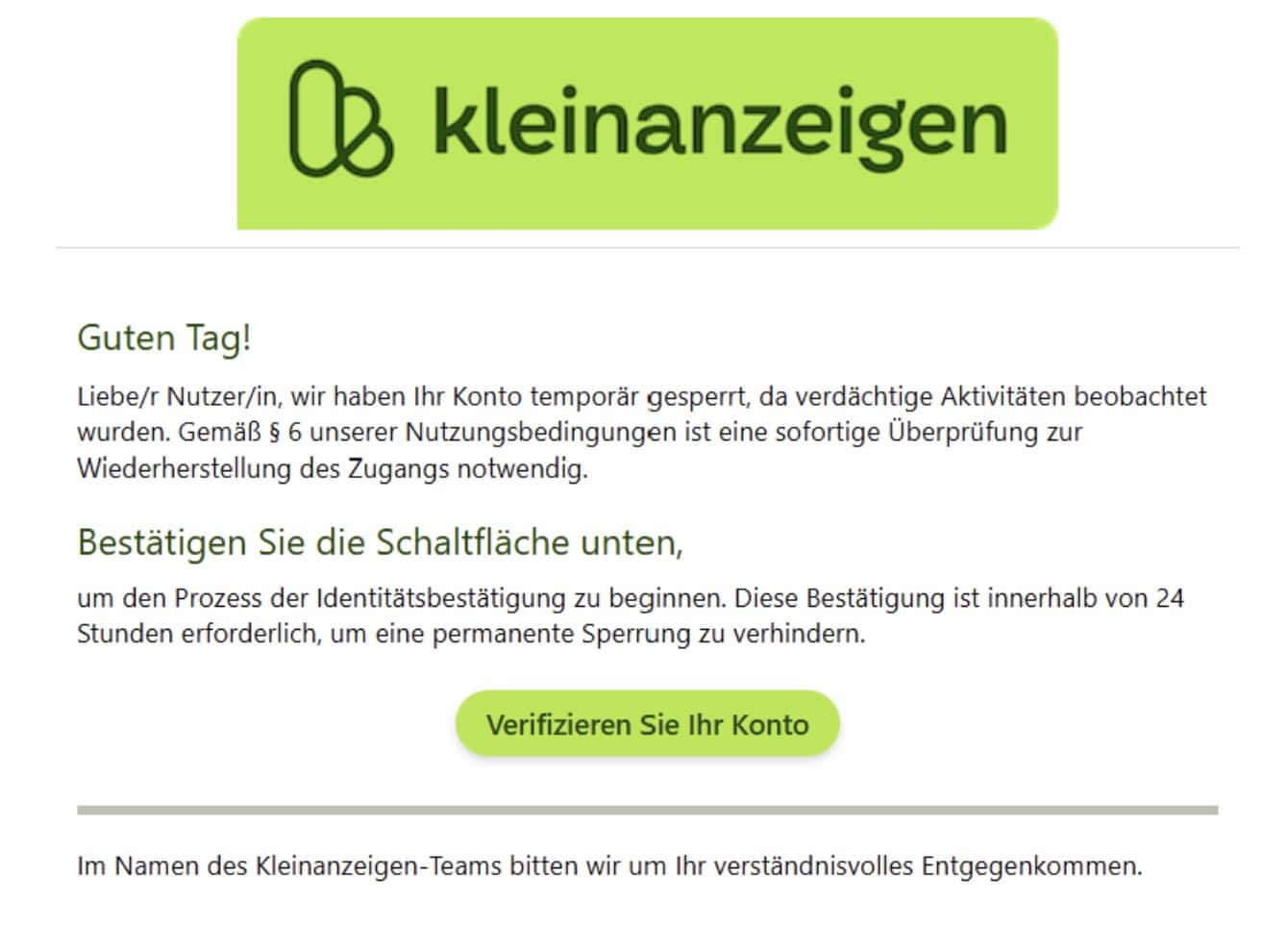 Kleinanzeigen Phishing Mail/SMS