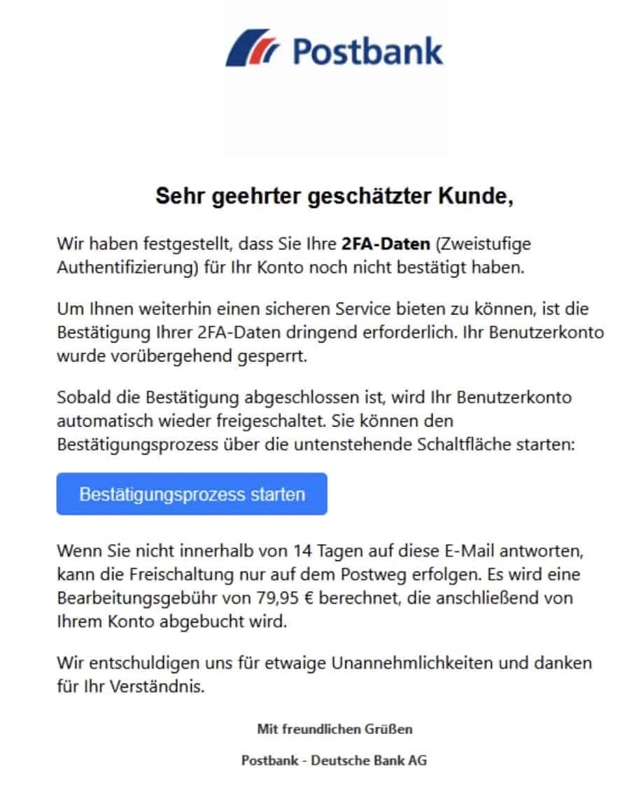 Postbank Phishing Mail/SMS