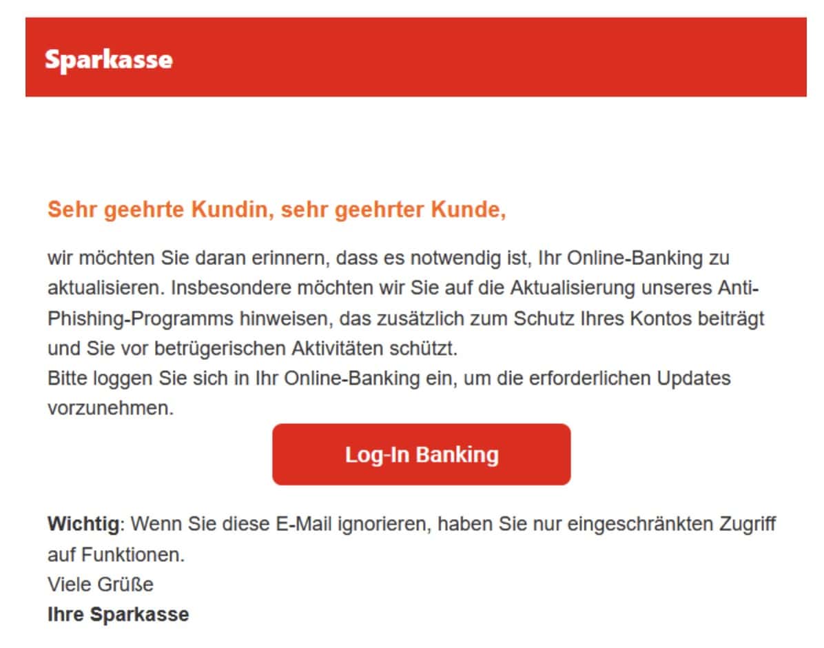Sparkasse Phishing Mail/SMS
