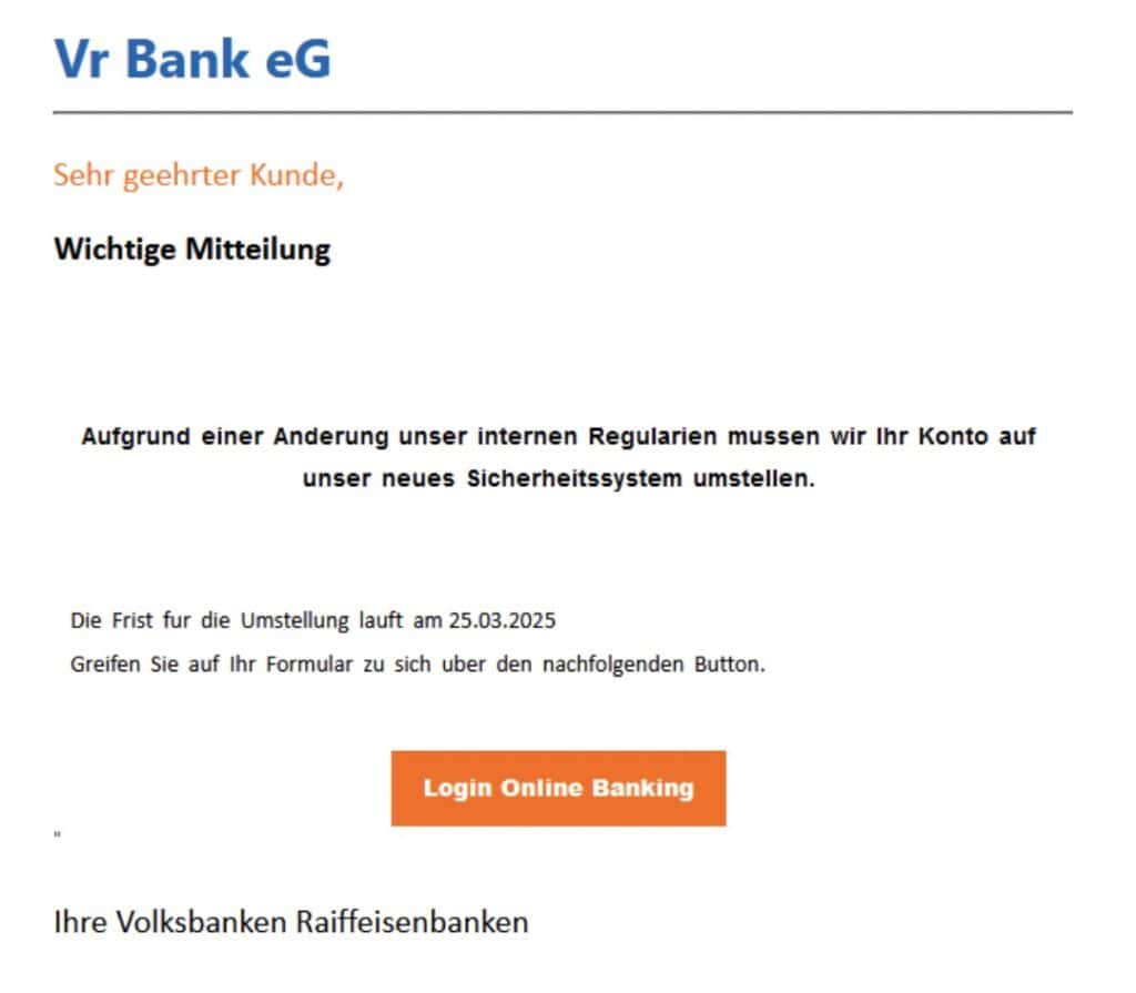 Volksbank Phishing Mail/SMS