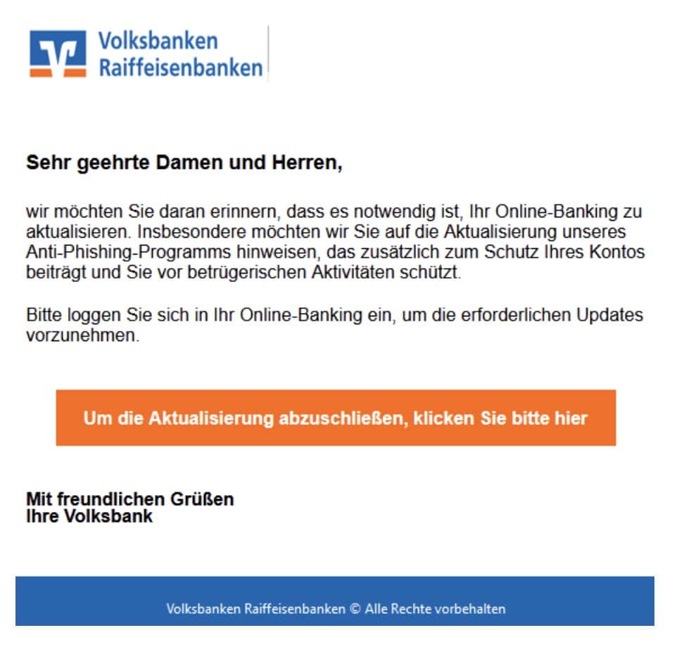 Volksbanken Phishing Mail/SMS