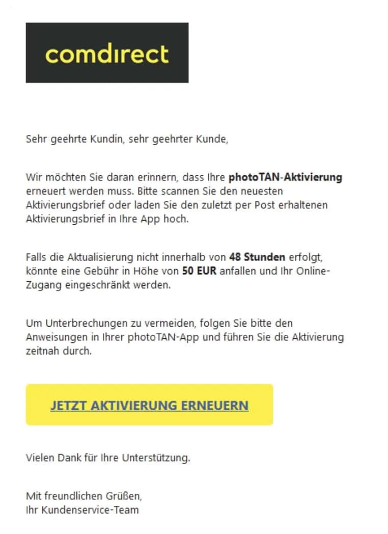 Comdirect Phishing Mail/SMS