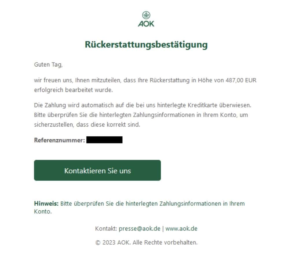 AOK Phishing Mail/SMS