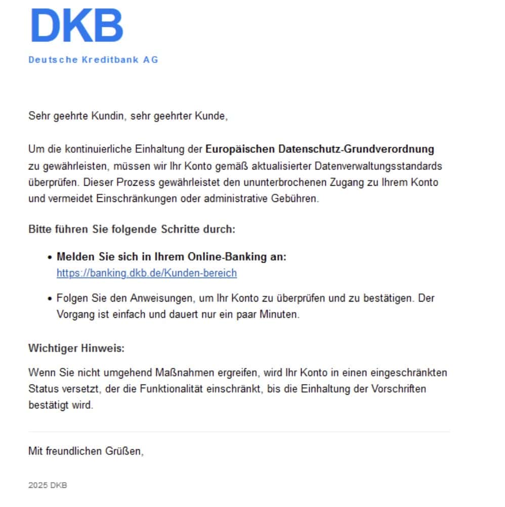 DKB Phishing Mail/SMS