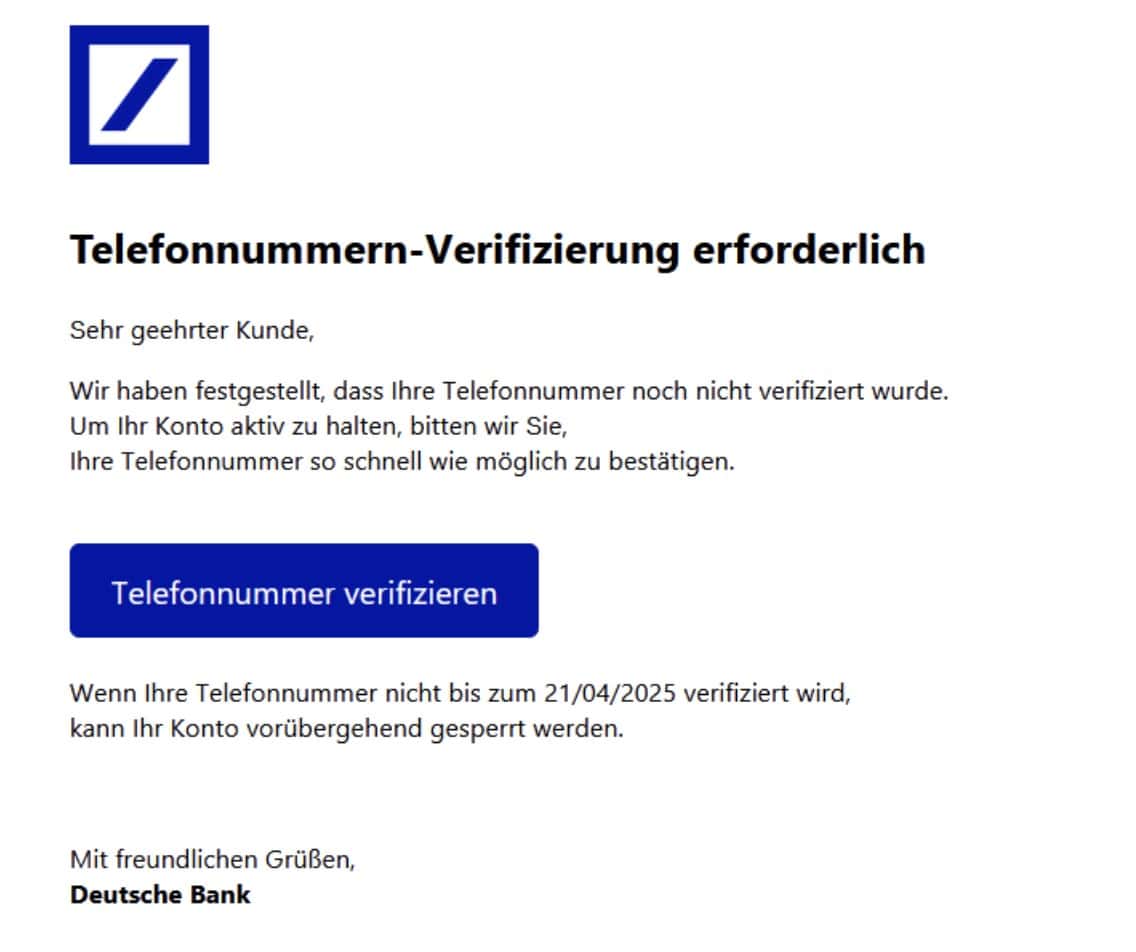Deutsche Bank Phishing Mail/SMS