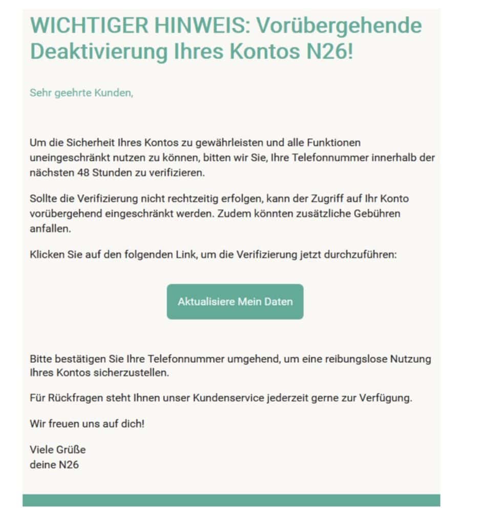 N26 Phishing Mail/SMS