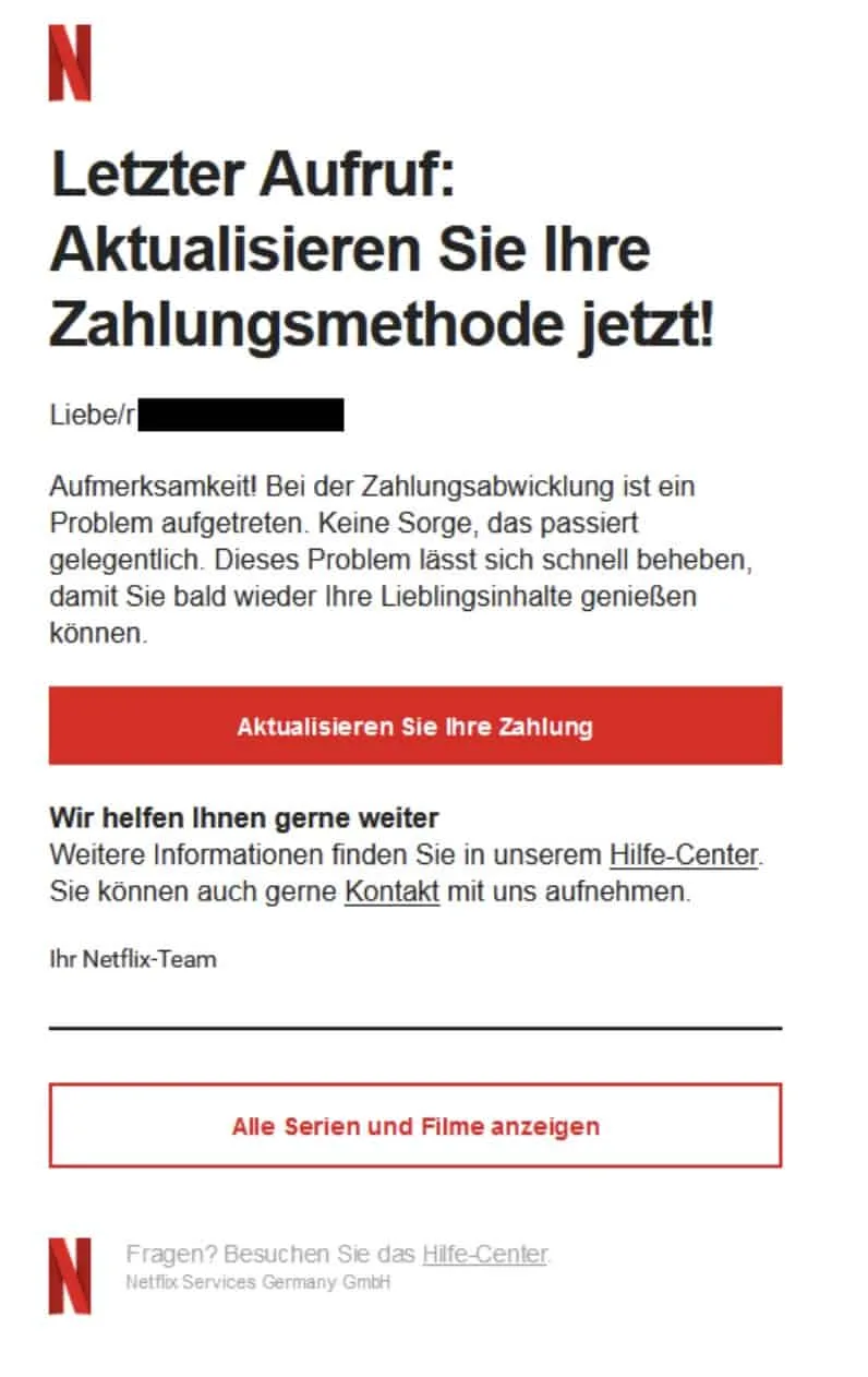Netflix Phishing Mail/SMS