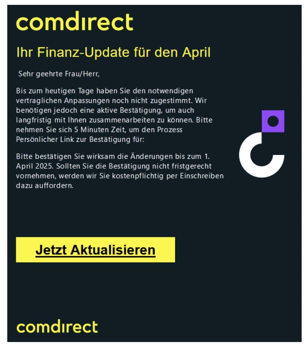 Comdirect Phishing Mail/SMS