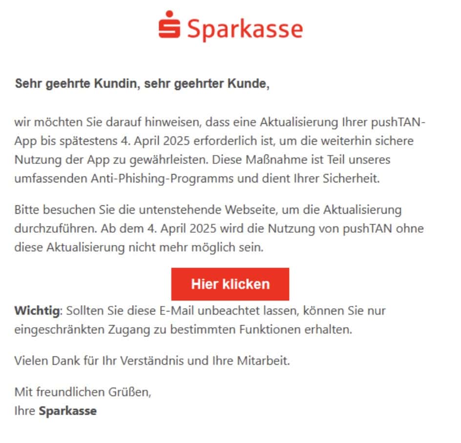 Sparkasse Phishing Mail/SMS