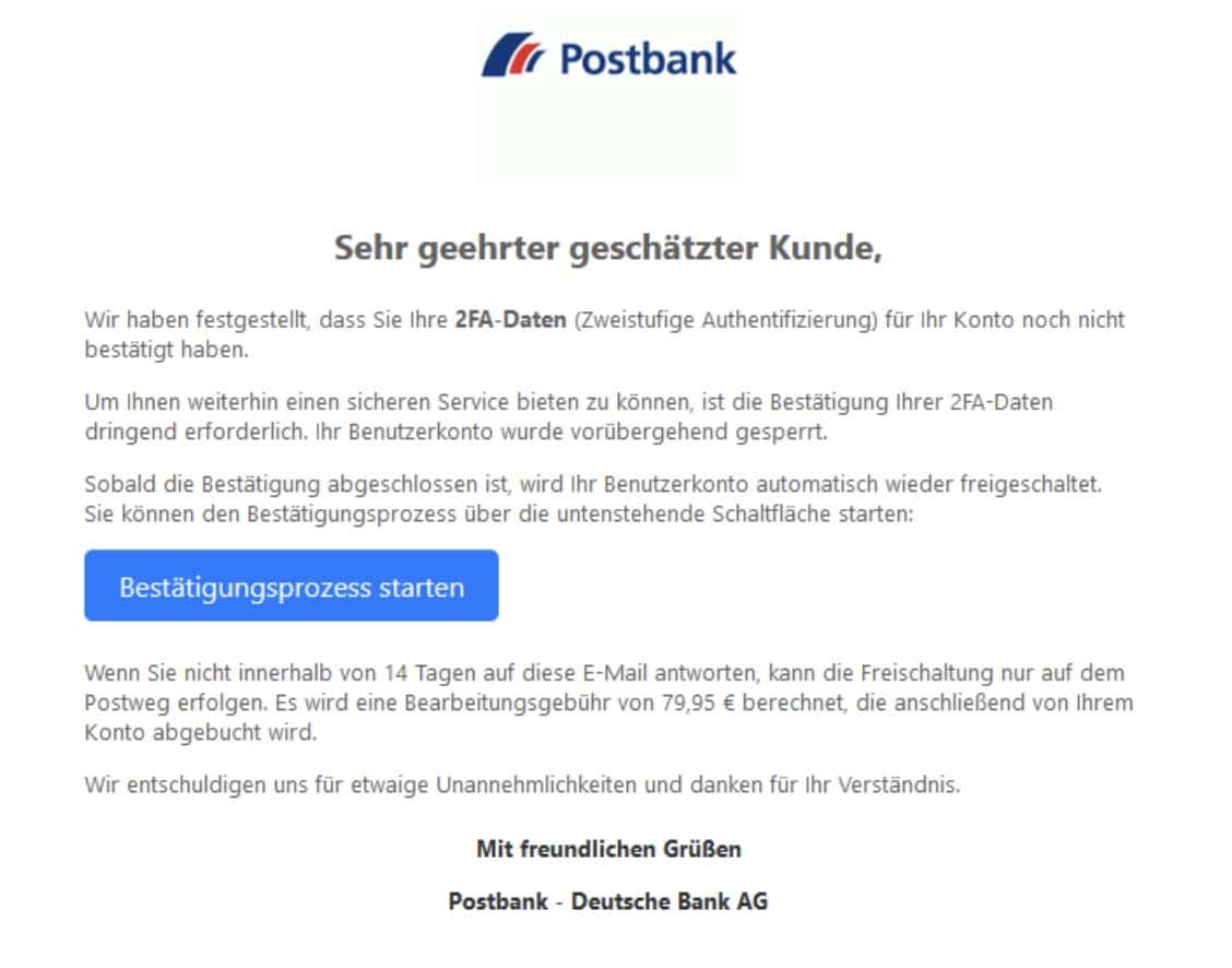 Postbank Phishing Mail/SMS