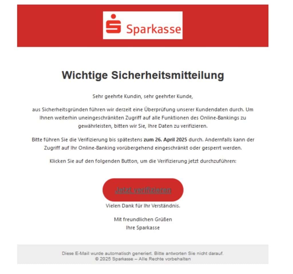 Sparkasse Phishing Mail/SMS