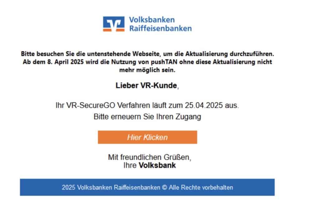Volksbank Phishing Mail/SMS