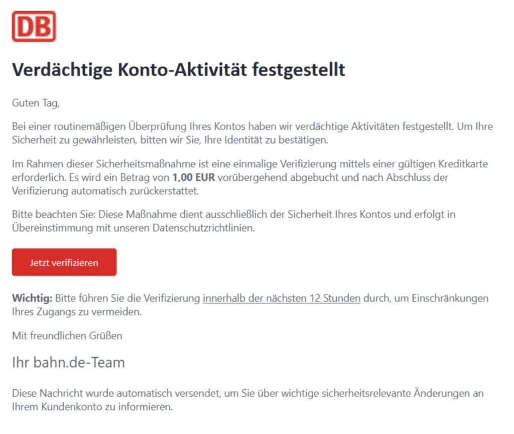 Deutsche Bahn Phishing Mail/SMS
