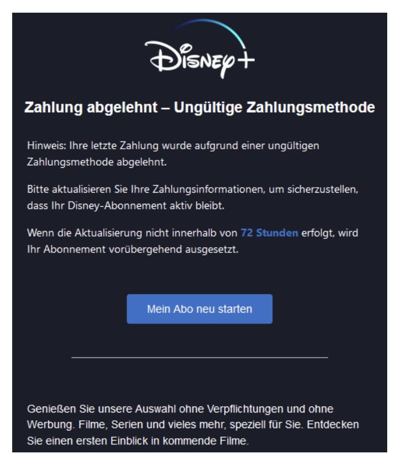 Disney+ Phishing Mail/SMS