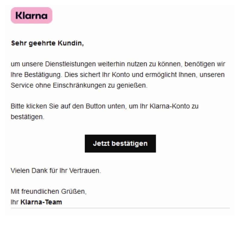 Klarna Phishing Mail/SMS