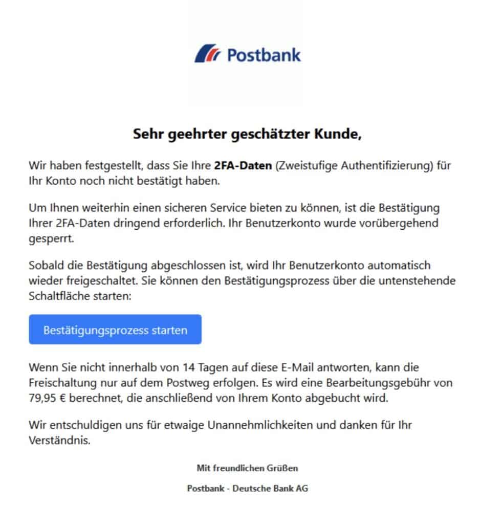 Postbank Phishing Mail/SMS