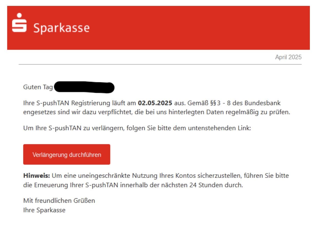 Sparkasse Phishing Mail/SMS