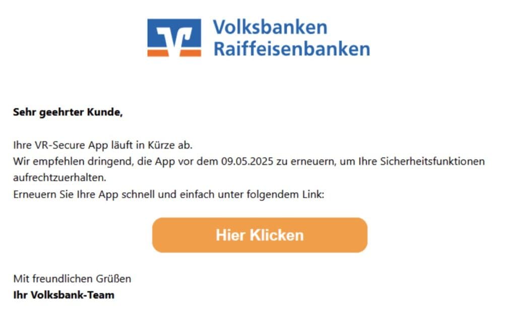 Volksbank Phishing Mail/SMS